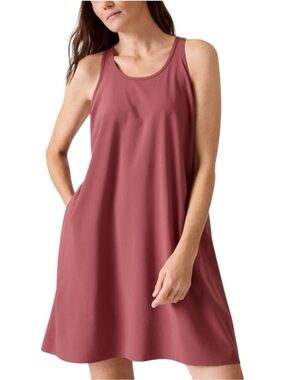Athleta Presidio Traveler Dress Sleeveless Short LARGE with pockets in Rosewood